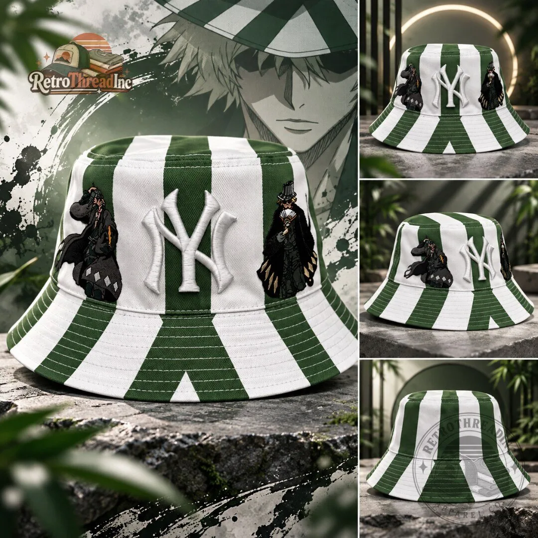 Bleach Anime Urahara Kisuke Green Striped NY Bucket Hat 2026